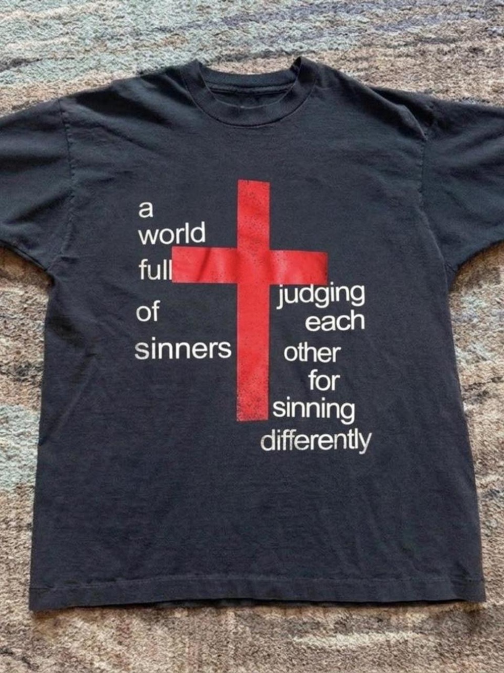 Gildan Black Tee with Red Cross and White Text